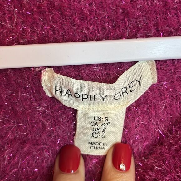 HAPPILY Holiday FUZZY TINSEL SPARKLE PINK SWEATER SIZE S NWT - Picture 7 of 9